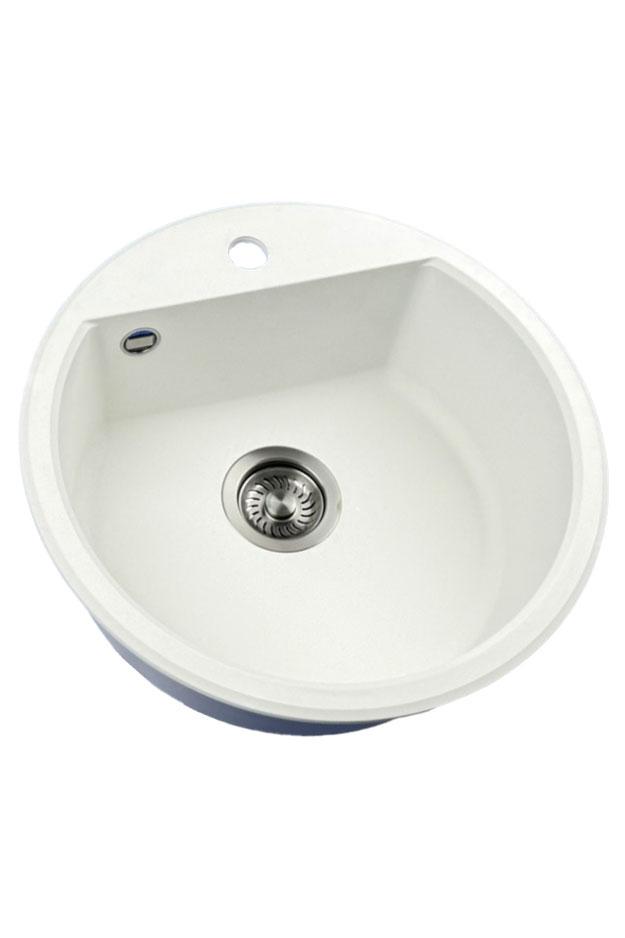 GraniteMy Bremen okroglo granitno pomivalno korito 43 cm belo, za montažo na vrhu in spodaj, z luknjo za pipo in avtomatskim čepom iz brona 1208971849