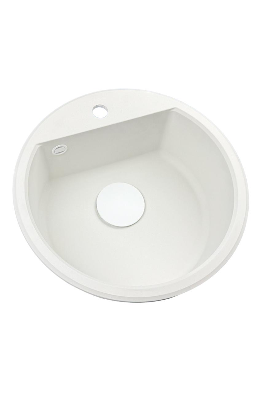 GraniteMy Bremen okroglo granitno umivalnik 43 cm bel, za montažo in vgradnjo, z luknjo za pipo in samodejnim belim čepom 1208971850
