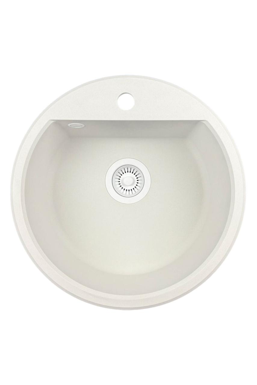 GraniteMy Bremen okroglo granitno umivalnik 43 cm bel, za montažo in vgradnjo, z luknjo za pipo in samodejnim belim čepom 1208971850