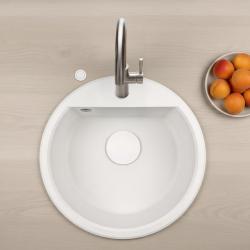 GraniteMy Bremen okroglo granitno umivalnik 43 cm bel, za montažo in vgradnjo, z luknjo za pipo in samodejnim belim čepom 1208971850