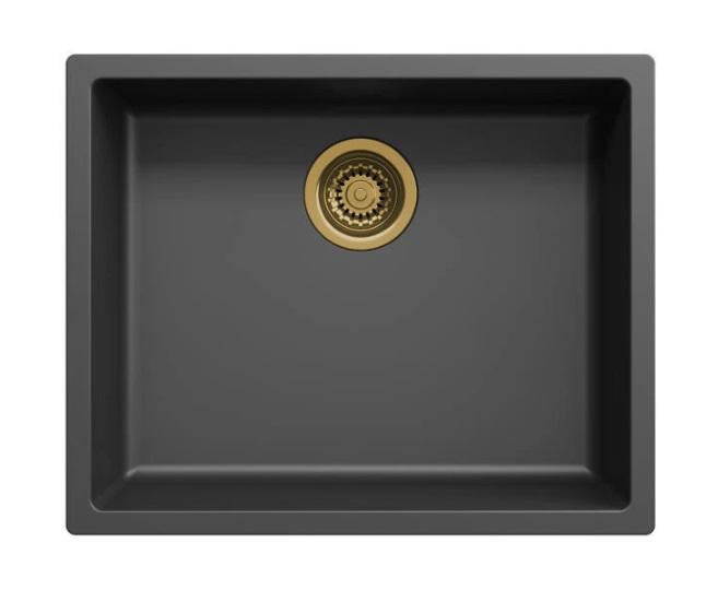 Ausmann Fibre črno pomivalno korito 50x40cm za podpultno, nadpultno in vgradno montažo z avtomatskim zlatim čepom 1208971859