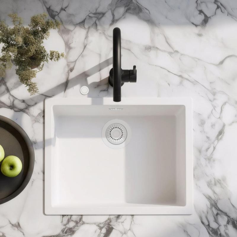 Ausmann Fiber bela umivalnik 50x40cm za podgradnjo, nadgradnjo in ravno vgradnjo z avtomatskim belim čepom 1208971903