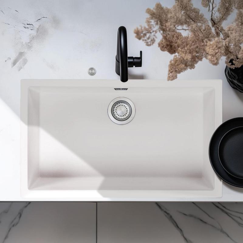 Ausmann Fiber bela velika pomivalna korita 70x40cm za podgradnjo, nadgradnjo in ravno vgradnjo z avtomatskim RVS čepom 1208971904