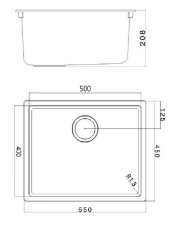 Ausmann Fiber betonsko sivo pomivalno korito 50x40cm za podgradnjo, nadgradnjo in ravno vgradnjo z avtomatskim RVS čepom 1208971915