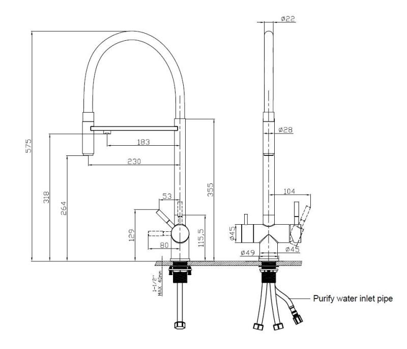 Pure.Sink Elite Steel Flex 3-smer RVS kuhinjska pipa z gibljivim izlivom in filtrirano vodo PS8110-02