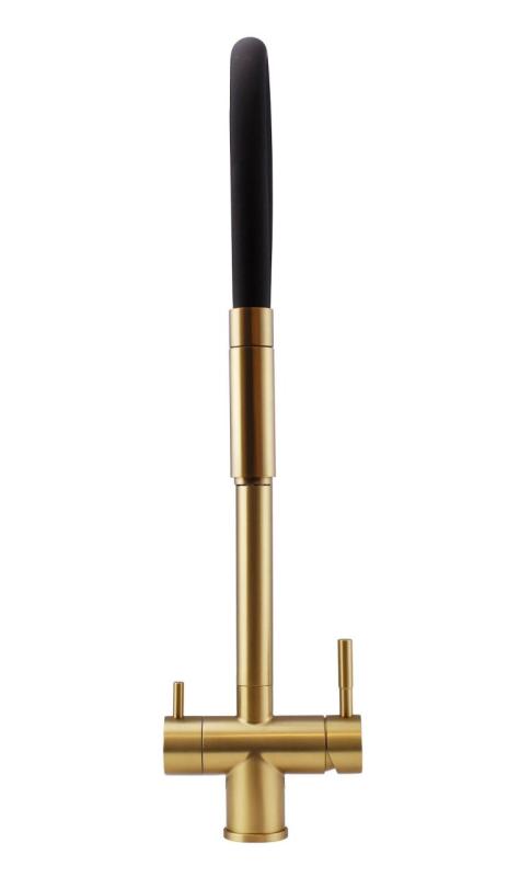 Pure.Sink Elite Steel Flex 3-smerni PVD krtačeno zlato kuhinjsko pipo z gibljivim izlivom in filtrirano vodo PS8110-60