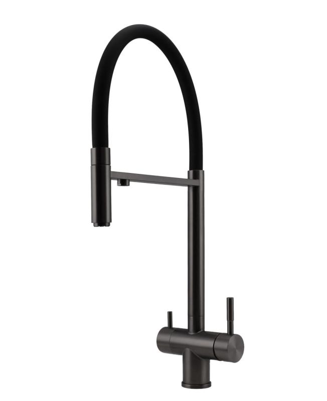 Pure.Sink Elite Steel Flex 3-smerna PVD pištola kovinska kuhinjska pipa z gibljivim iztokom in filtrirano vodo PS8110-61
