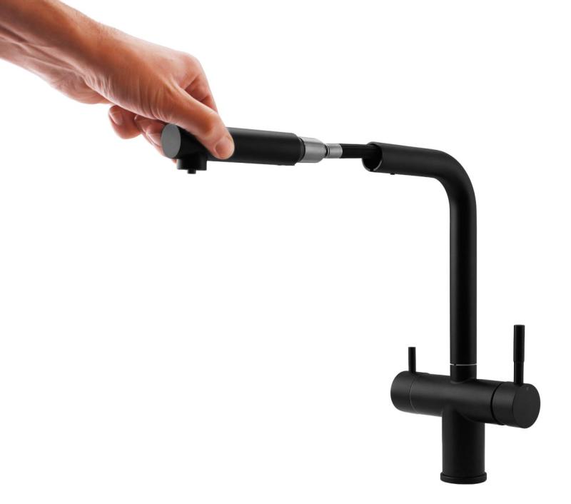 Pure.Sink Elite Steel Clear-S Mat črna 3-smerna kuhinjska pipa z izvlečnim izlivom in filtrirano vodo PS8120-10