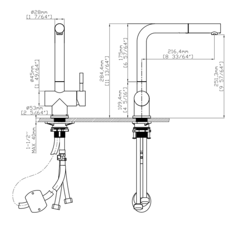 Pure.Sink Elite Steel Pulse-S kuhinjska pipa PVD brušeno zlato z izvlečno cevjo in pršilno funkcijo PS8500-60