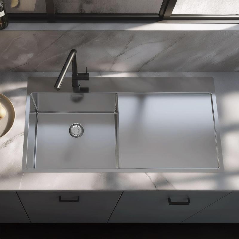 Pure.Sink Exclusivo Nerjaveče jeklo pomivalno korito z odkapnim delom 100x52 cm Tapwing levo PEX47100LT-02