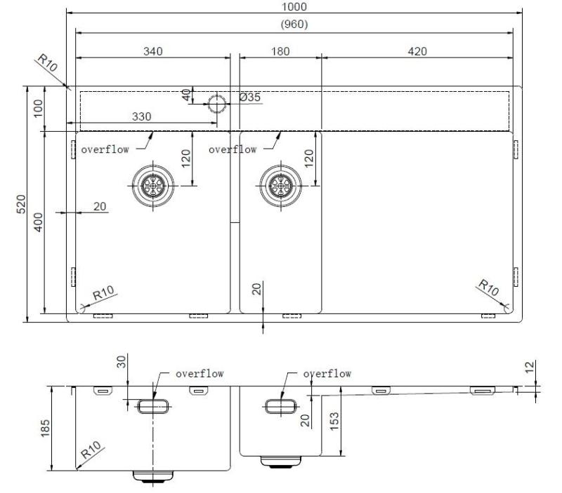 Pure.Sink Exclusivo Nerjaveče jeklo 1,5  pomivalno korito z odkapnim delom 100x52 cm Tapwing levo PEX3418100LT-02