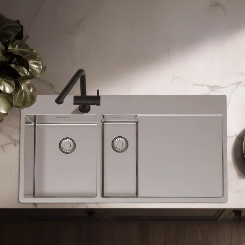 Pure.Sink Exclusivo Nerjaveče jeklo 1,5  pomivalno korito z odkapnim delom 100x52 cm Tapwing levo PEX3418100LT-02