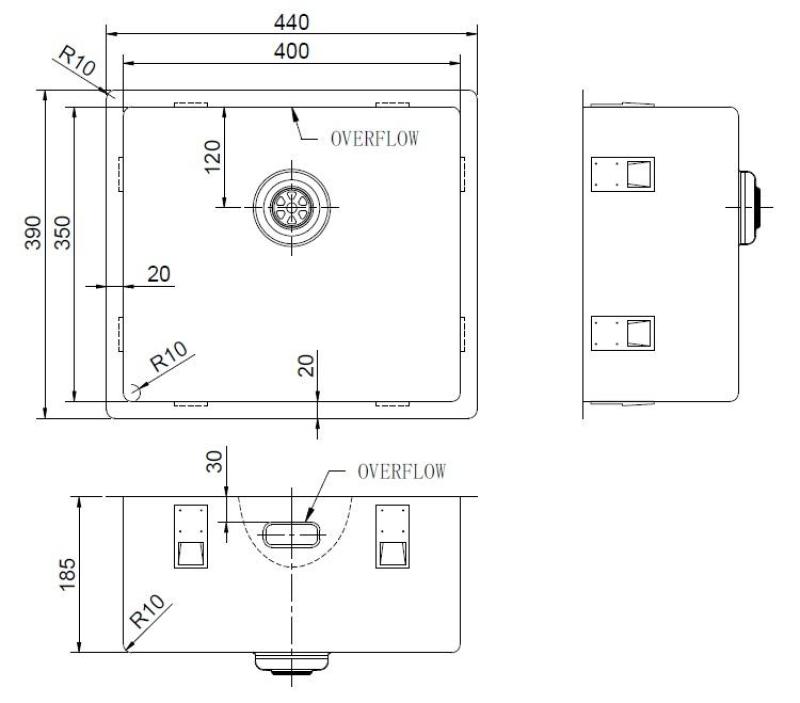 Pure.Sink Exclusivo Posebna 35 cm dolga nerjaveča jeklena pomivalna korita 40 x 35 cm, polmer 10 mm PEX4035-02