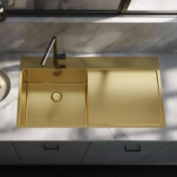 Pure.Sink Exclusivo Zlata pomivalna korita z odkapnim delom 100x52 cm Tapwing levo PEX47100LT-60