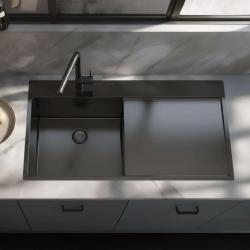 Pure.Sink Exclusivo Gun metal pomivalno korito z odkapnim delom 100x52 cm Tapwing levo PEX47100LT-61