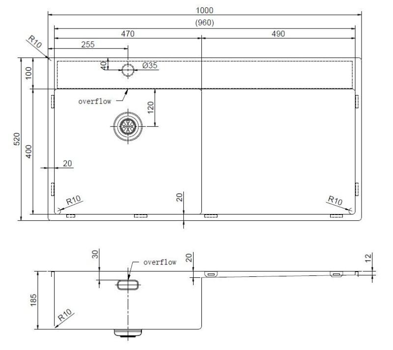 Pure.Sink Exclusivo Gun metal pomivalno korito z odkapnim delom 100x52 cm Tapwing levo PEX47100LT-61
