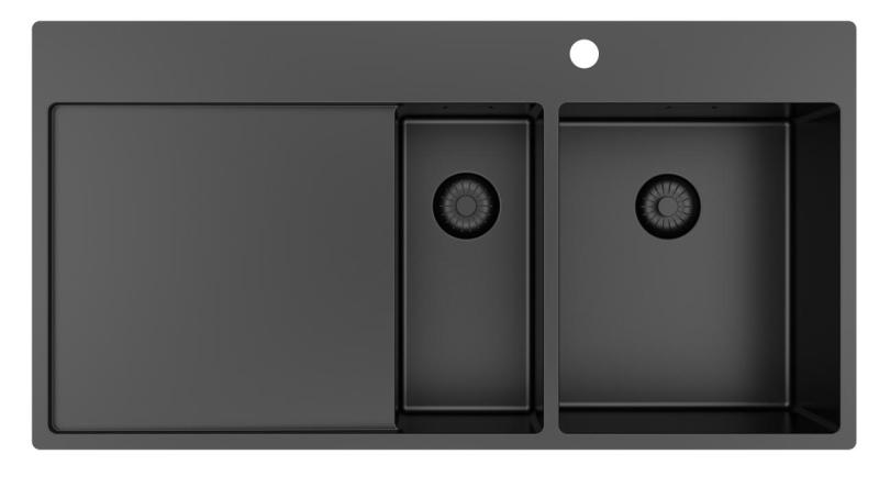 Pure.Sink Exclusivo Gun metal 1,5  pomivalno korito z odkapnim delom 100x52 cm Tapwing desno PEX3418100RT-61