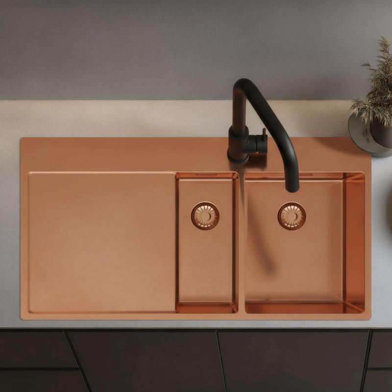 Pure.Sink Exclusivo Bakreni 1,5  pomivalni korit z odkapnim delom 100x52 cm Tapwing desno PEX3418100RT-62