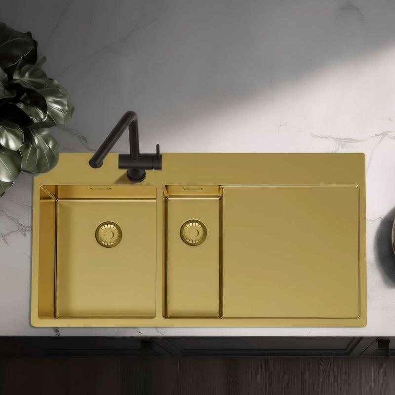 Pure.Sink Exclusivo Zlata 1,5  pomivalna korita z odkapnim delom 100x52 cm Tapwing levo PEX3418100LT-60