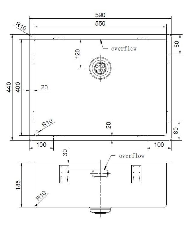 Pure.Sink Exclusivo Bakreni pomivalni korit 55x40 cm, polmer 10 mm, za vgradnjo pod pult, vgradnjo v pult in nad pultom PEX5540-62