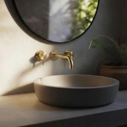 Waterevolution Flow 3-luknjasta vgradna umivalna baterija PVD belo zlato z izlivom 15 cm T1163FWGE-15