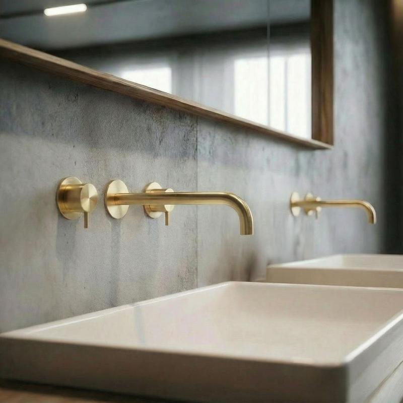 Waterevolution Flow 3-luknjasta vgradna umivalna baterija PVD belo zlato z izlivom 21 cm T1163FWGE-21