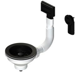 Pure.Sink Universal Komplet čepov za košaro, mat črn, komplet odtočnih cevi za pomivalno korito, vključno z okroglim in pravokotnim prelivom WSTMAN-31