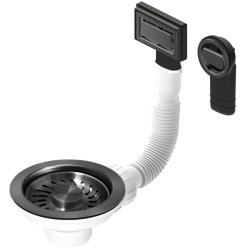 Pure.Sink Universal Komplet zamaškov Gun metal, komplet odtočnih cevi za pomivalno korito, vključno z okroglim in pravokotnim prelivom WSTMAN-61