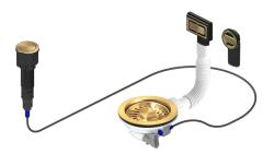 Pure.Sink Universal Zlati odtočni komplet, vključno s pritiskalnim izpustom z zamaškom, pravokotnim in okroglim prelivom WSTAUT-60