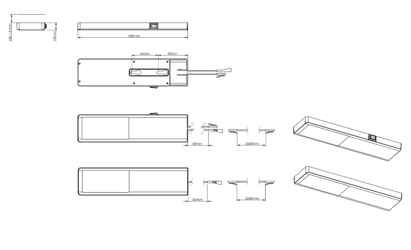 Indux Nivo Kuhinjska LED-svetilka Set 3x3 W s centralnim stikalom Alu-look 1208972334