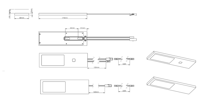Indux Lino Kuhinja Opbouw LED Set 4 Spots 4W z integriranim Touch-Dim-stikalom Aluminium 1208972396