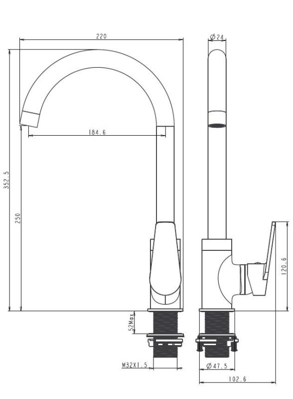 Aquanello Casa Kromirana enoročajna kuhinjska mešalna baterija CR-1201-CS