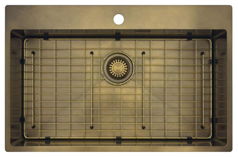Pure.Sink Luxion Velika PVD antik bronasta pomivalna korita 78x50 cm Tapwing z odprtino za pipo in spodnjim predalom PLX7850T-64