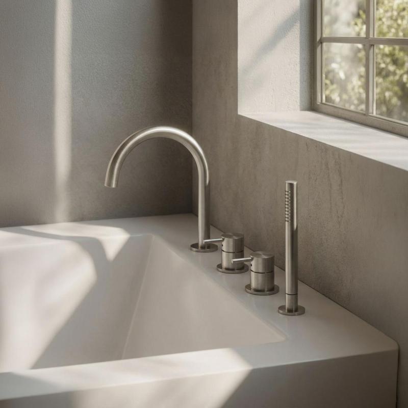 MURO TUA Vgradna mešalna baterija za kopalno kad z okroglim izlivom in izvlečno ročno tuš glavo, krom 1208972441