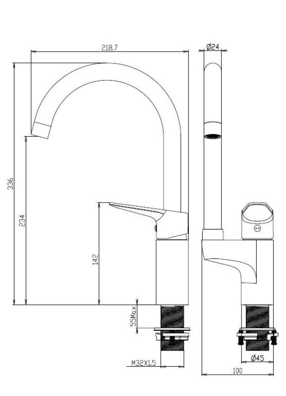 Aquanello Casa Kuhinjska mešalna baterija, črna, z zgornjim ročajem BL-1202-CS