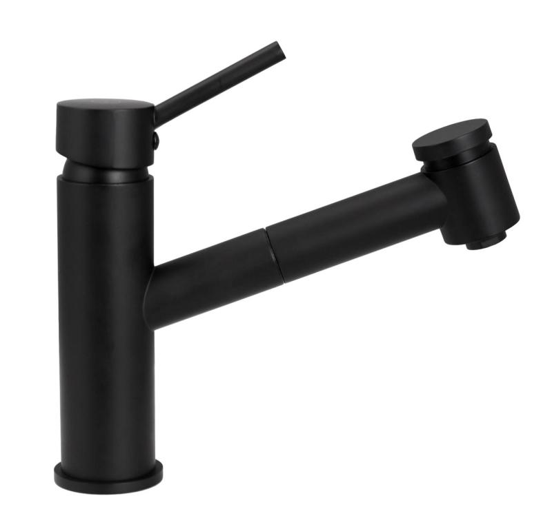 Aquanello Voss Kuhinjska mešalna baterija, črna, z izvlečnim izlivom in pršilno funkcijo BL-7200-VS