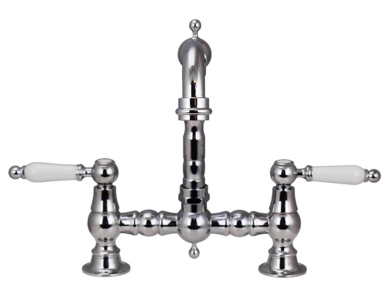 Aquanello Heritage Manor Klasična kuhinja Nostalgic Bridge Kuhinjska pipa krom z belim ročajem CR-0010-HM