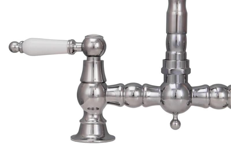 Aquanello Heritage Manor Klasična kuhinja Nostalgic Bridge Kuhinjska pipa krom z belim ročajem CR-0010-HM