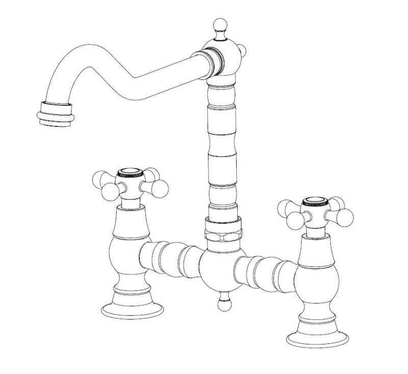 Aquanello Heritage Ascot Klasična kuhinjska pipa v nostalgijskem slogu, črna, s križnimi ročaji BL-4001-HA