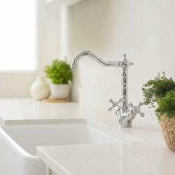 Aquanello Heritage Ascot Klasična kuhinja – nostalgična kuhinjska pipa iz kroma s kotnim izlivom CR-4002-HA