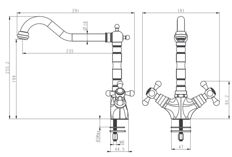 Aquanello Heritage Ascot Klasična kuhinja – nostalgična kuhinjska pipa iz kroma s kotnim izlivom CR-4002-HA