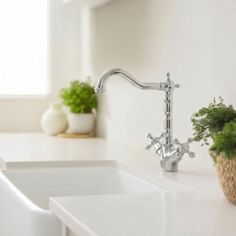 Aquanello Heritage Ascot Klasična kuhinja – nostalgična kuhinjska pipa iz kroma s kotnim izlivom CR-4002-HA