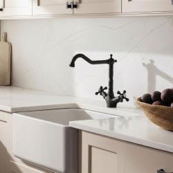 Aquanello Heritage Ascot Klasična kuhinja – nostalgična kuhinjska pipa, črna z kotnim izlivom BL-4002-HA