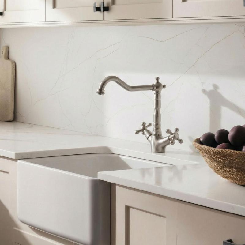 Aquanello Heritage Ascot Klasična kuhinja – nostalgična kuhinjska pipa iz nerjavečega jekla s kotnim izlivom NB-4002-HA