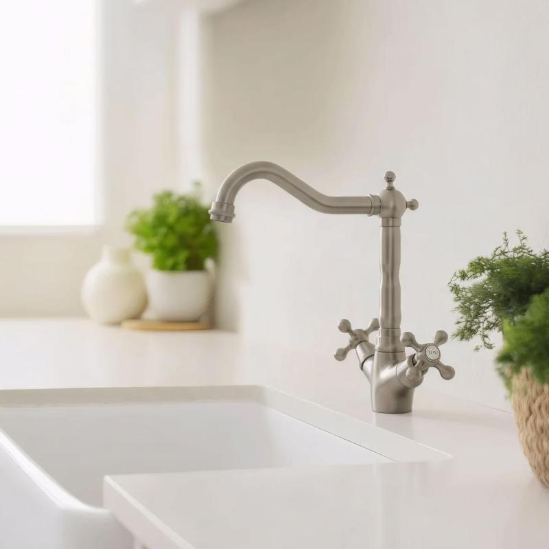 Aquanello Heritage Ascot Klasična kuhinja – nostalgična kuhinjska pipa iz nerjavečega jekla s kotnim izlivom NB-4002-HA