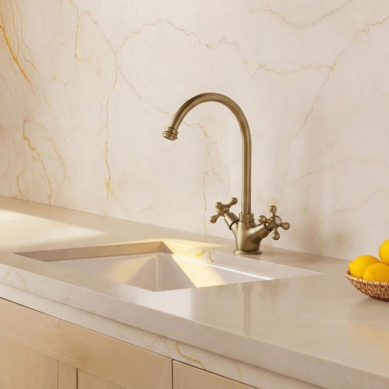 Aquanello Heritage Ascot Klasična kuhinja – nostalgična kuhinjska pipa iz brona z okroglo izlivno glavo BN-4003-HA