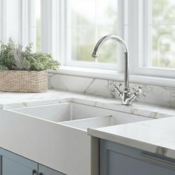 Aquanello Heritage Ascot Klasična kuhinja Nostalgična kuhinjska pipa iz kroma z okroglim izlivom CR-4003-HA