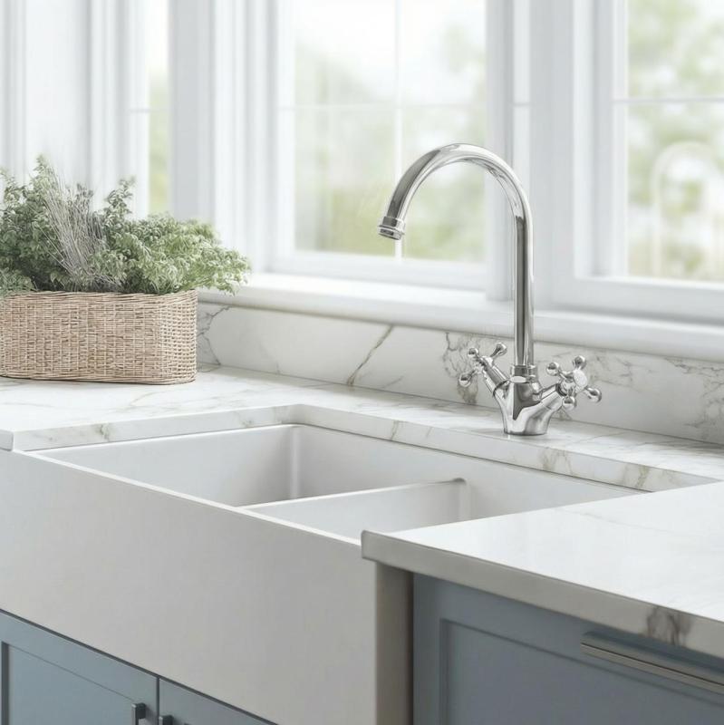 Aquanello Heritage Ascot Klasična kuhinja Nostalgična kuhinjska pipa iz kroma z okroglim izlivom CR-4003-HA