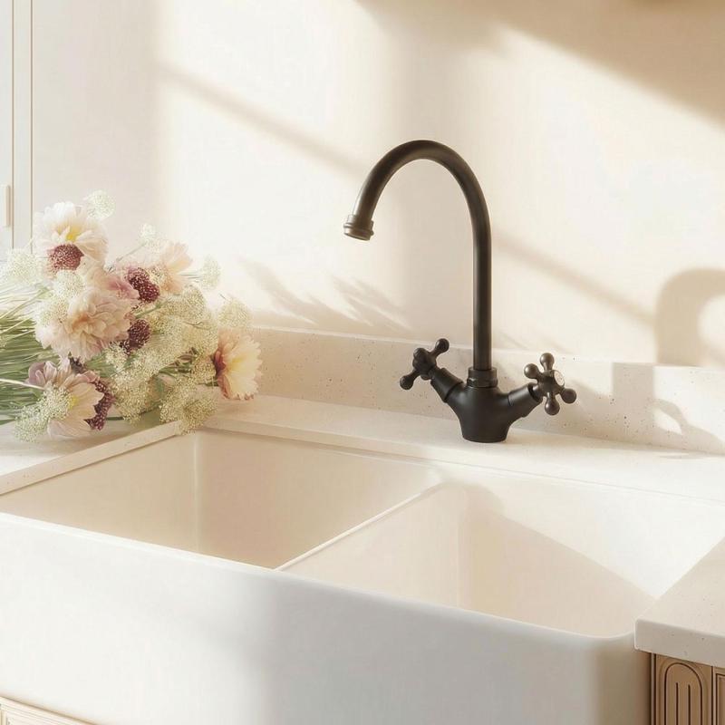 Aquanello Heritage Ascot Klasična kuhinja – nostalgična kuhinjska pipa, črna z okroglo izlivno glavo BL-4003-HA