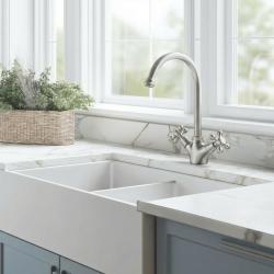 Aquanello Heritage Ascot Klasična kuhinja – nostalgična kuhinjska pipa iz nerjavečega jekla z okroglim izlivom NB-4003-HA